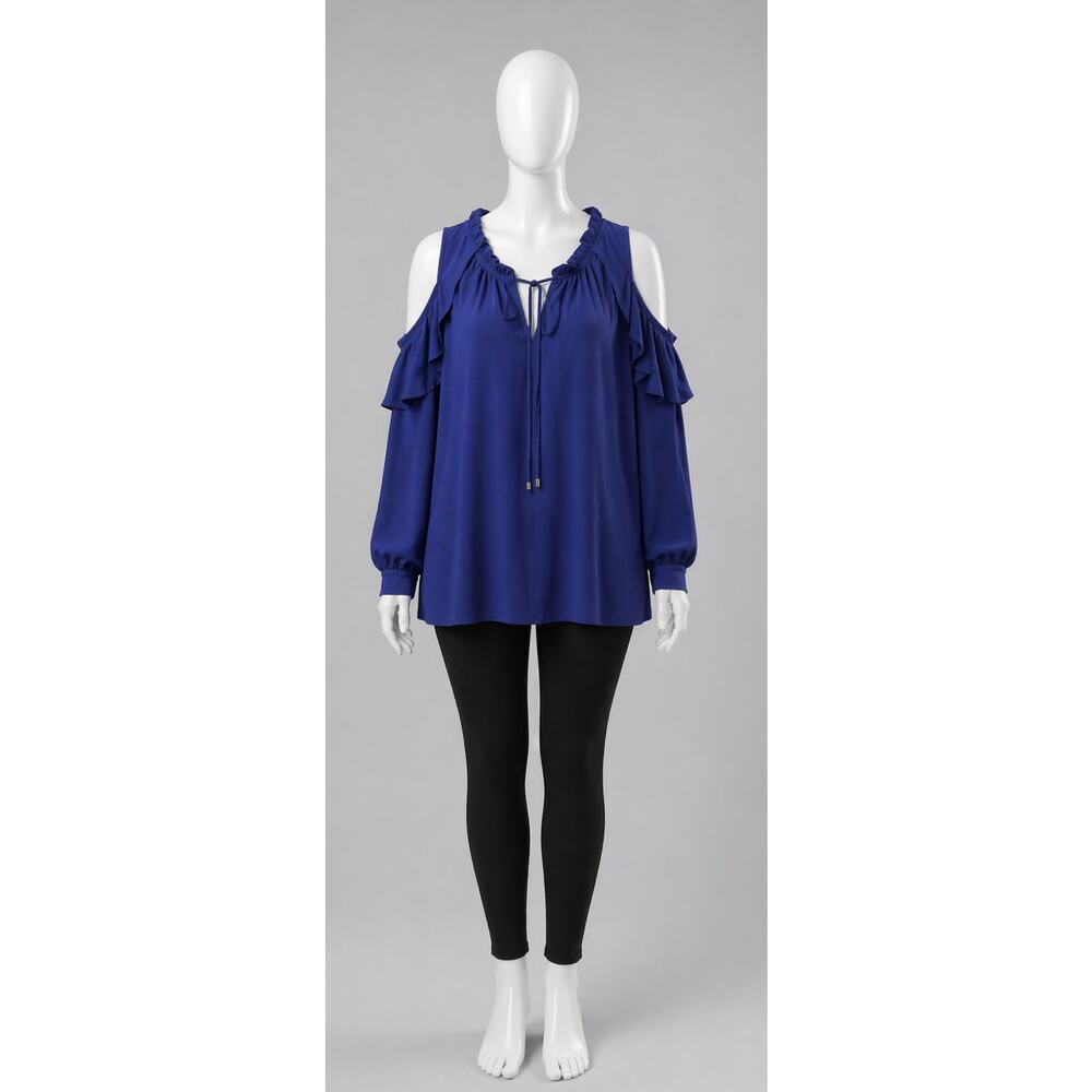The Limited Collection Astral Aura Purple Cold Shoulder Ruffle Stretch Top 3X